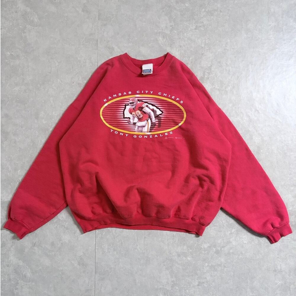 90s Vintage Kansas City Chiefs Tony Gonzalez Red Crewneck -XL